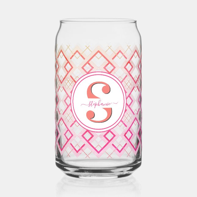 Customized Bridesmaid Name Gift for Her Pink Can Glass (Front)