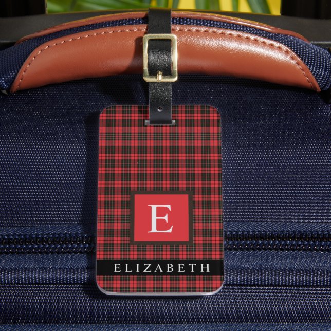 Customized Bright Red Black Checkered Pattern Luggage Tag (Front Insitu 2)