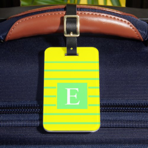 Customized Bright Yellow Neon Green Striped Lines Luggage Tag