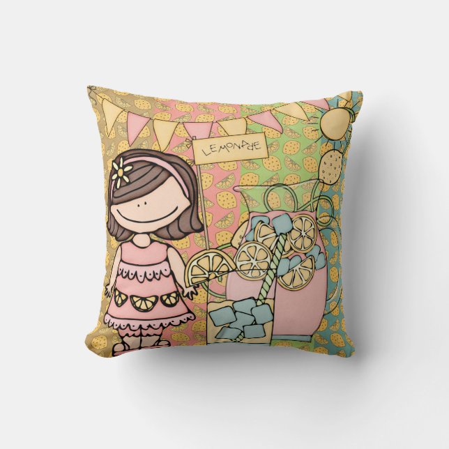 Customized Brown Hair Girl Lemonade Pillow (Front)