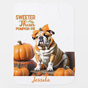 Customized Bulldog Pumpkin Pie Sweet Halloween Baby Blanket