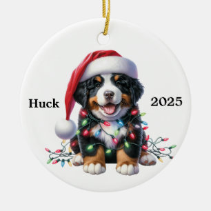 Customized Burnese Mountain Dog Xmas Ceramic Ornament