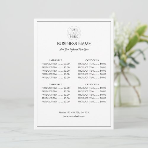 Customized Business Logo Modern Menu Price List