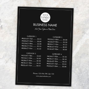 Customized Business Logo Modern Menu Price List
