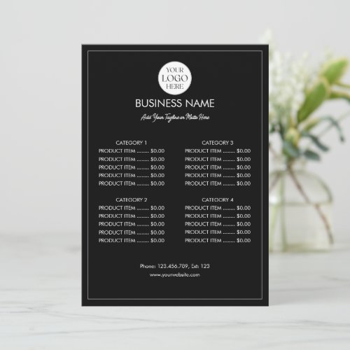 Customized Business Logo Modern Menu Price List