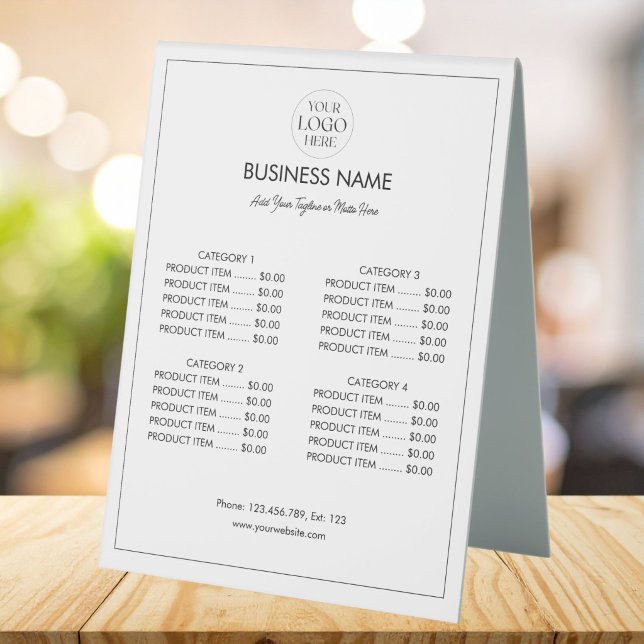 Customized Business Logo Modern Menu Price List  Table Tent (Creator Uploaded)