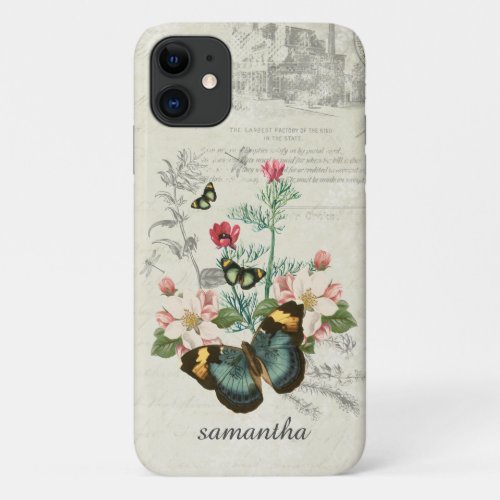 Customized Butterflies Wildflowers Ephemera iPhone 11 Case