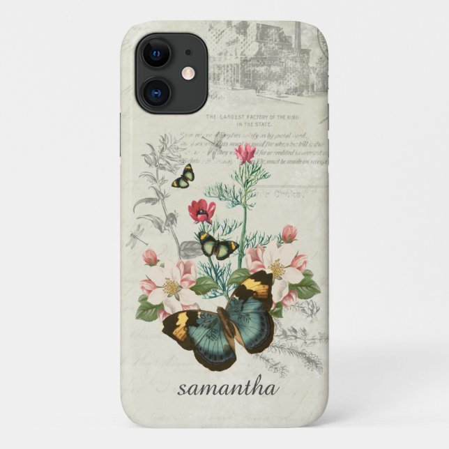 Customized Butterflies Wildflowers Ephemera Case-Mate iPhone Case (Back)
