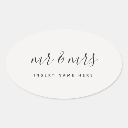 Customized Calligraphy Mr  Mrs Newlywed Oval Sticker