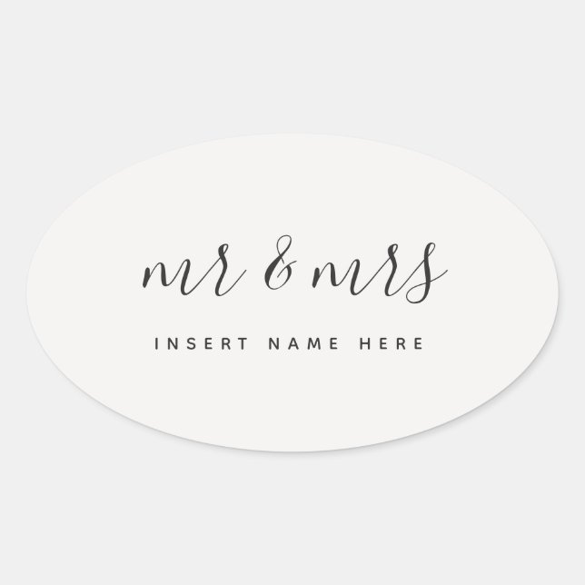 Customized Calligraphy Mr & Mrs Newlywed Oval Sticker (Front)