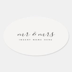 Customized Calligraphy Mr & Mrs Newlywed Oval Sticker