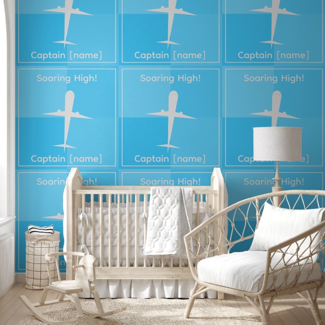 Customized Captain Airplane Blue Squares Kids Room Wallpaper (Kids)