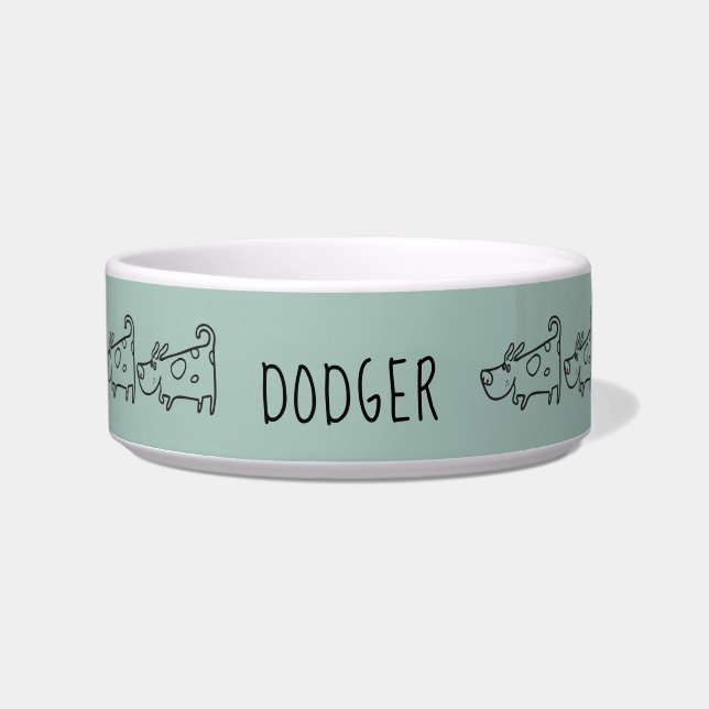 Customized Cartoon Dog Blue Ceramic Pet Bowl (Front)