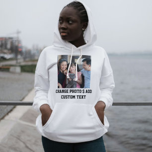 Customized Cat Lover Black White Family Pet Photo Hoodie