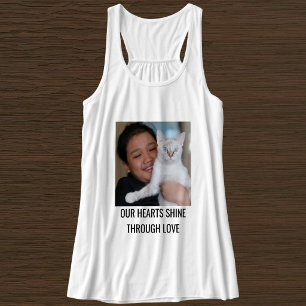 Customized Cat Mom Family Pet Photo Black White Tank Top