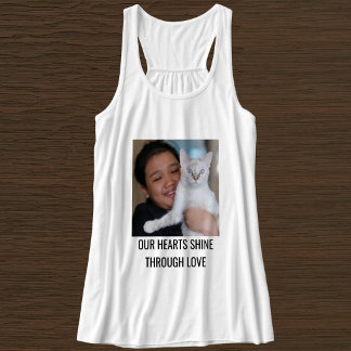 Customized Cat Mom Family Pet Photo Black White Tank Top