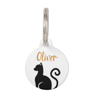 customized cat name and lost details black Cat Pet ID Tag