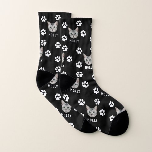 Customized Cat Pet Photo  Name Black Socks