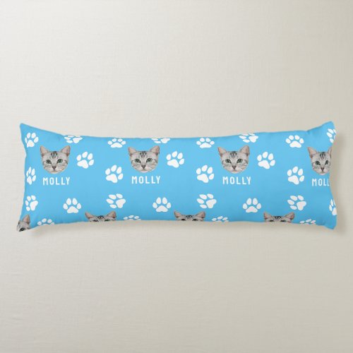 Customized Cat Pet Photo  Name Blue Body Pillow