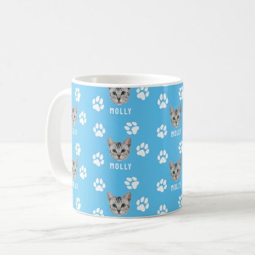 Customized Cat Pet Photo  Name Blue Coffee Mug