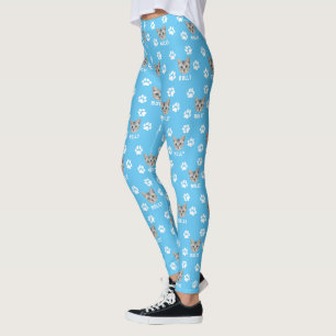 Customized Cat Pet Photo & Name Blue Leggings