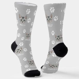 Customized Cat Pet Photo & Name Gray Socks