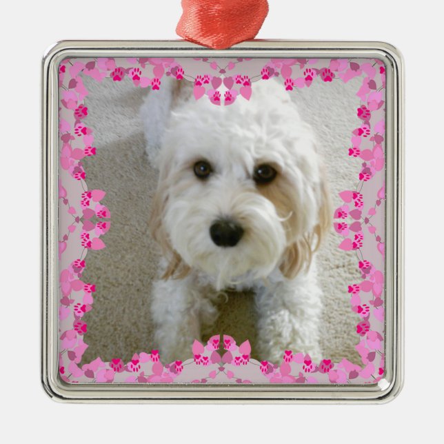 Customized Cavachon Photo Ornament, Customized Dog Metal Ornament (Front)