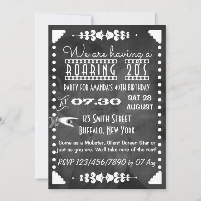 Customized Chalkboard Roaring 20s Party Invitation (Front)