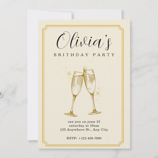 Customized Champagne Birthday Invitation (Front)