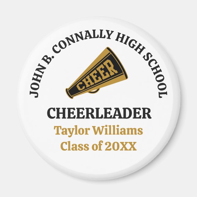 Customized Cheerleader Black Gold High School Magnet (Front)