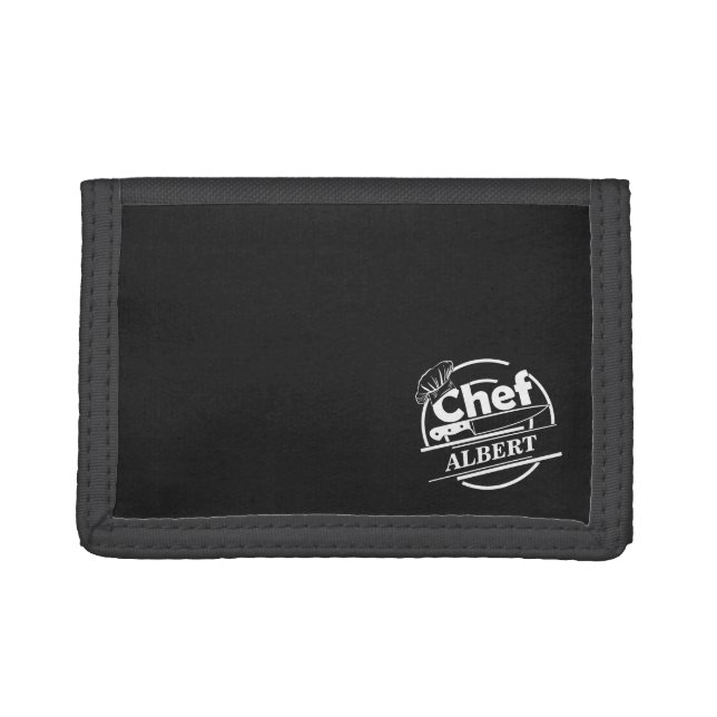 Customized Chef Name Black  Tri-fold Wallet (Front)