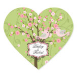 Customized Cherry Blossom Birds Heart Stickers