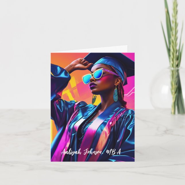 Customized Chic African-American Woman Graduation Card (Front)