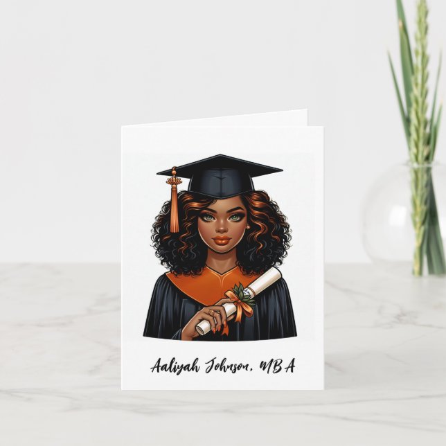 Customized Chic African-American Woman Graduation Card (Front)