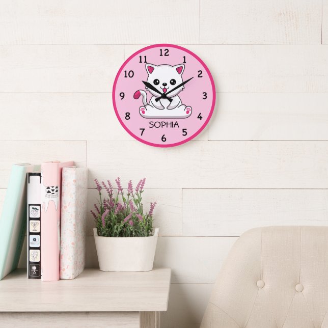 Customized Child's Cute Baby Kitty Wall Clock (Reading Room)