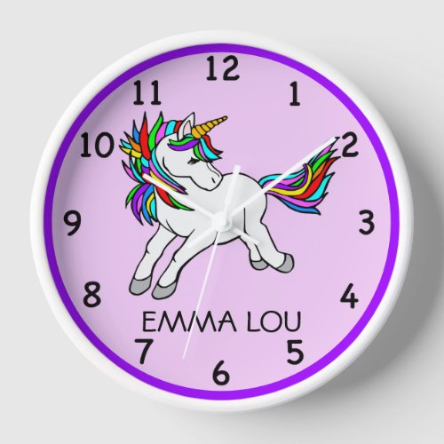 Customized Childs Cute Unicorn Wall Clock