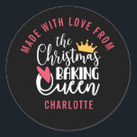 Customized Christmas Baking Queen  Classic Round Sticker<br><div class="desc">Customized Christmas Baking Sticker.</div>