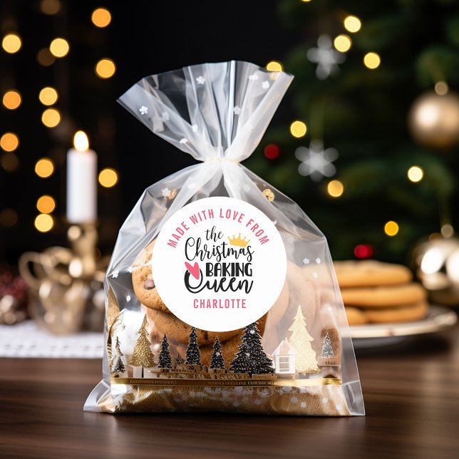 Customized Christmas Baking Queen  Classic Round Sticker (Creator Uploaded)