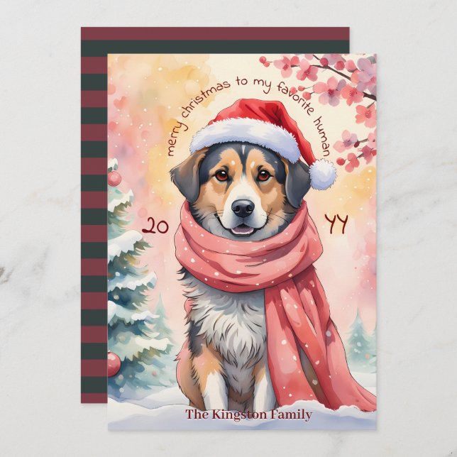 Customized Christmas Card Watercolor Dog Design (Front/Back)