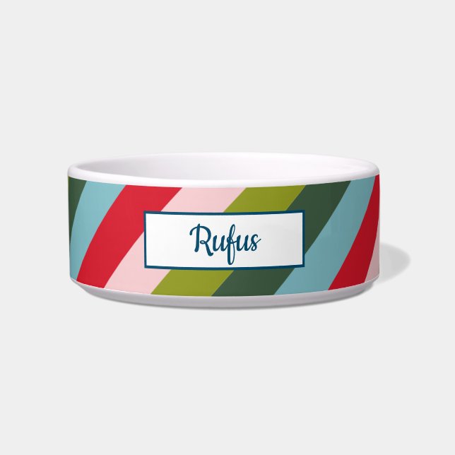 Customized Christmas Colors Dog Cat Pet Water Bowl (Front)