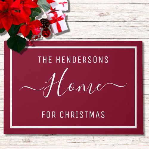 Customized Christmas Family Burgundy Doormat