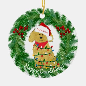 Customized Christmas Lights Goldendoodle  Ceramic Ornament by the_doodle_dog at Zazzle