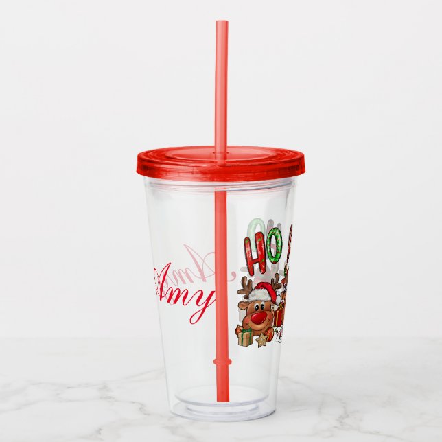 Customized Christmas Reindeer  Acrylic Tumbler (Front)