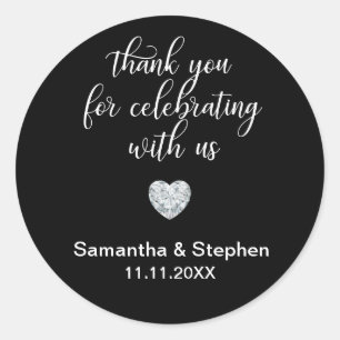 Customized Classic Diamond Black & White Wedding Classic Round Sticker