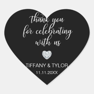Customized Classic Diamond Black & White Wedding Heart Sticker