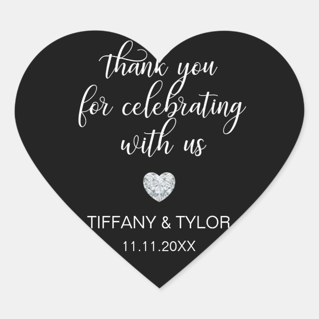 Customized Classic Diamond Black & White Wedding Heart Sticker (Front)
