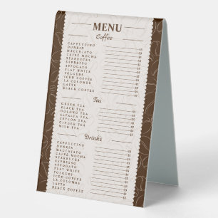 Customized Coffee, drinks and Tea Menu Table Tent