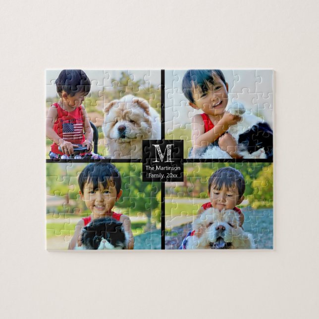 Customized Collage 4 Photo Monogram Jigsaw Puzzle (Horizontal)
