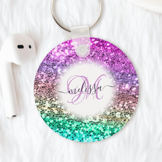 Customized Colorful Glitter Mermaid Monogram Name Keychain (Creator Uploaded)