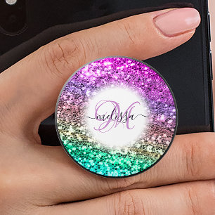 Customized Colorful Glitter Mermaid Monogram Name PopSocket